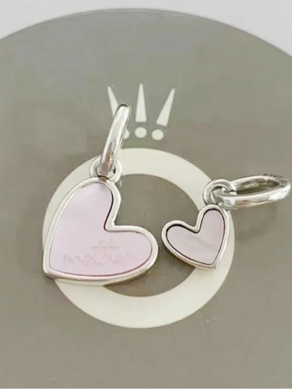 Pandora Pink Enamel Double Heart Dangle Charms